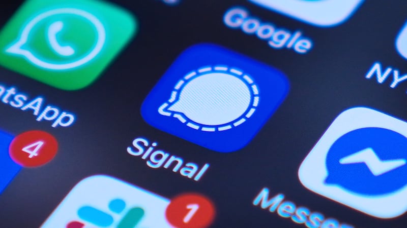 Signal app on a smartphone is seen on a mobile device screen Tuesday, March 25, 2025, in...