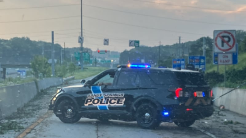 Sandy Springs police briefly blocked an interstate ramp for storm cleanup early Sunday.
