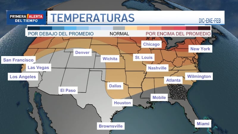 Este es el pronóstico de temperaturas para los meses de diciembre, enero y febrero.