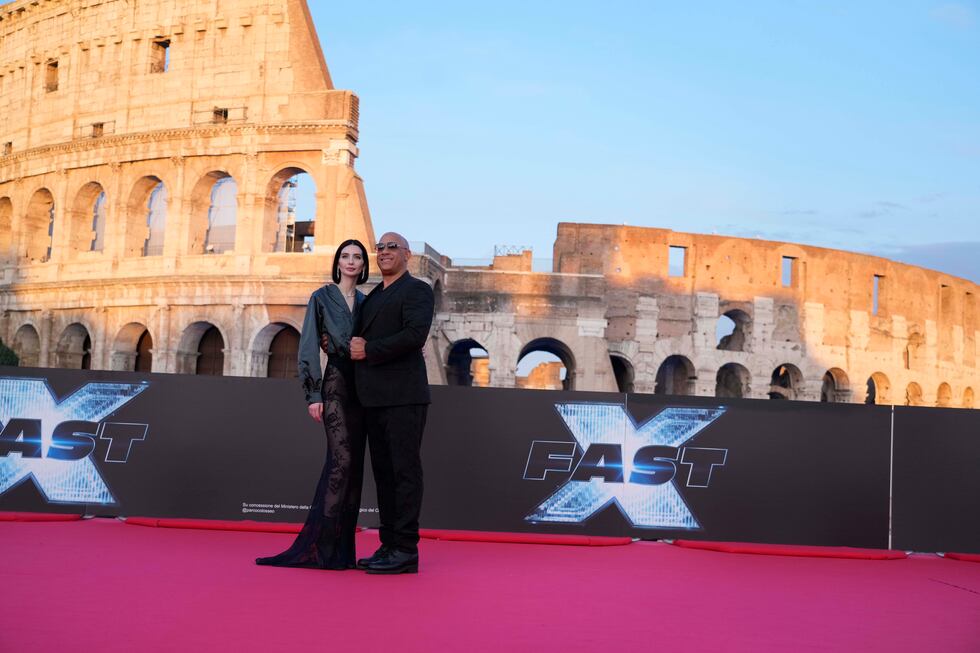Actors Vin Diesel and Meadow Rain Walker pose in Rome before the May 12 world premiere of the...