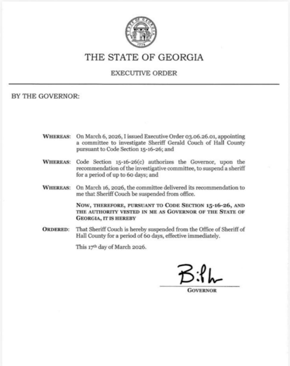 Orden de suspención de Gerald Couch
