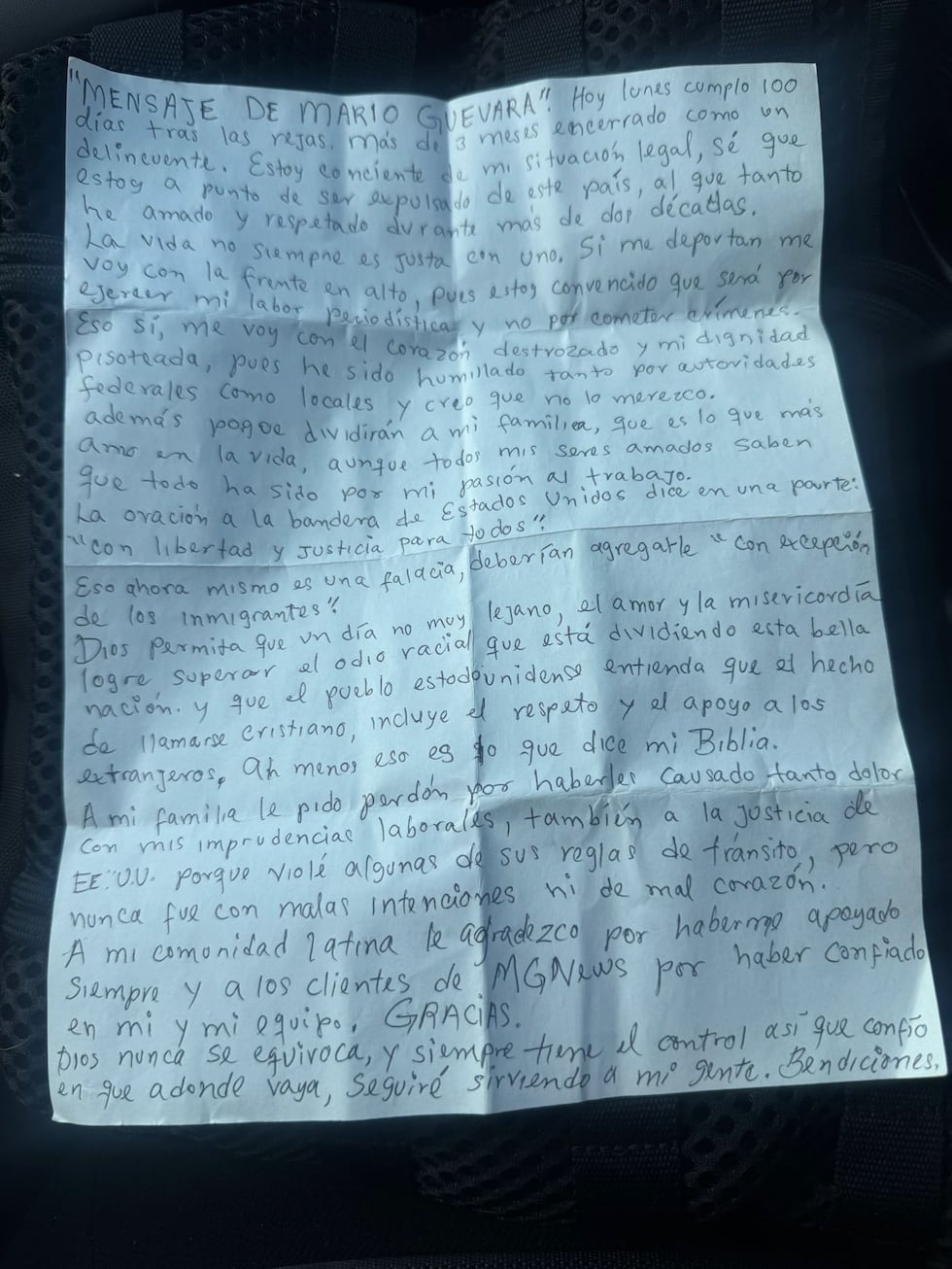 “Si me deportan me voy con la frente en alto, pues estoy convencido que será por ejercer mi...