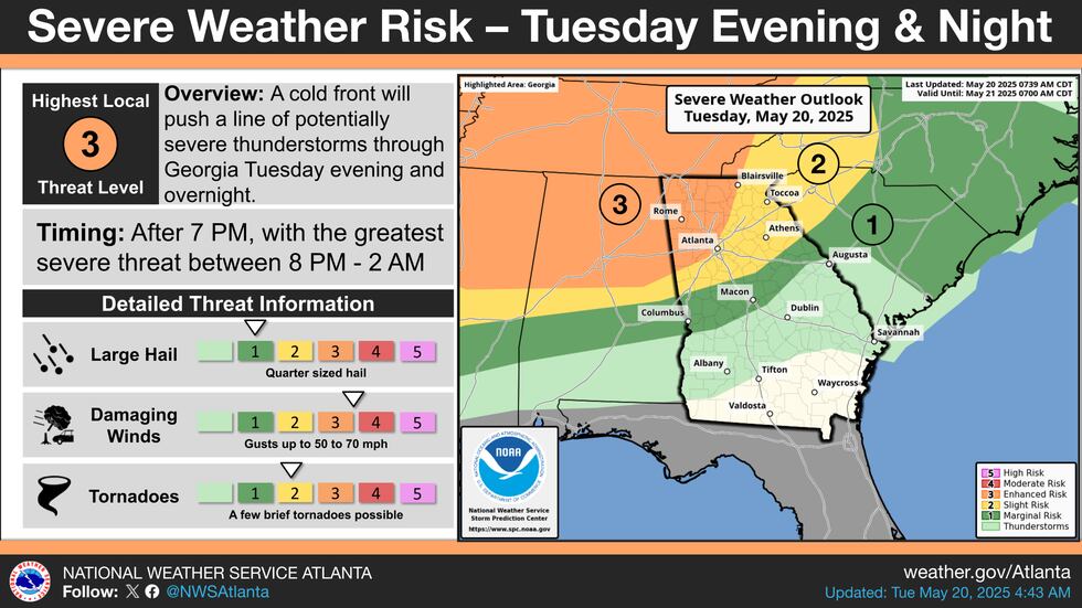 Alertan de tiempo severo en el norte de Georgia y metro Atlanta.