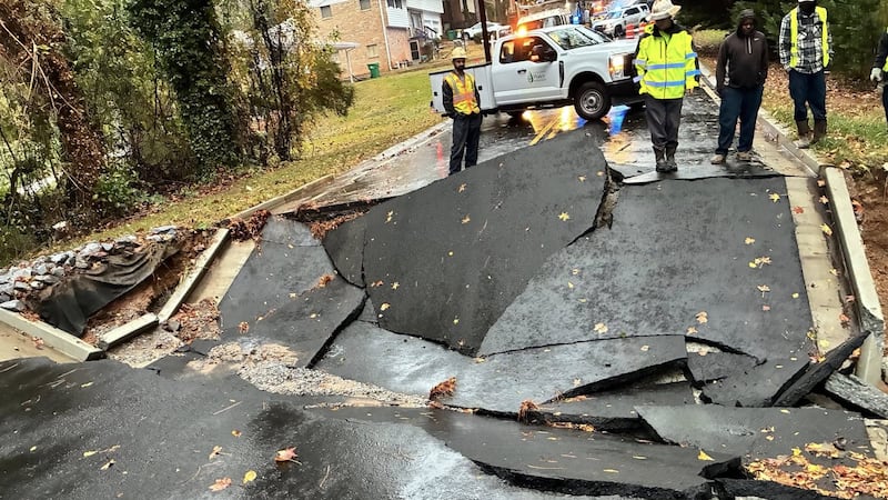 The road collapsed at Longleaf Drive and Pine Creek Road.