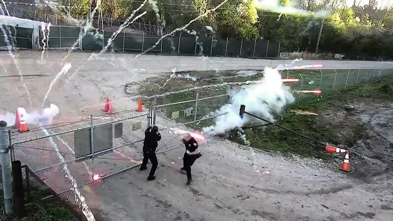 Manifestantes lanzaron fuegos artificiales durante una protesta realizada en marzo contra 'Cop...