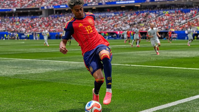 FILE -- Teen star Lamine Yamal leads Spain against Portugal in Monday's round of 16 game in...