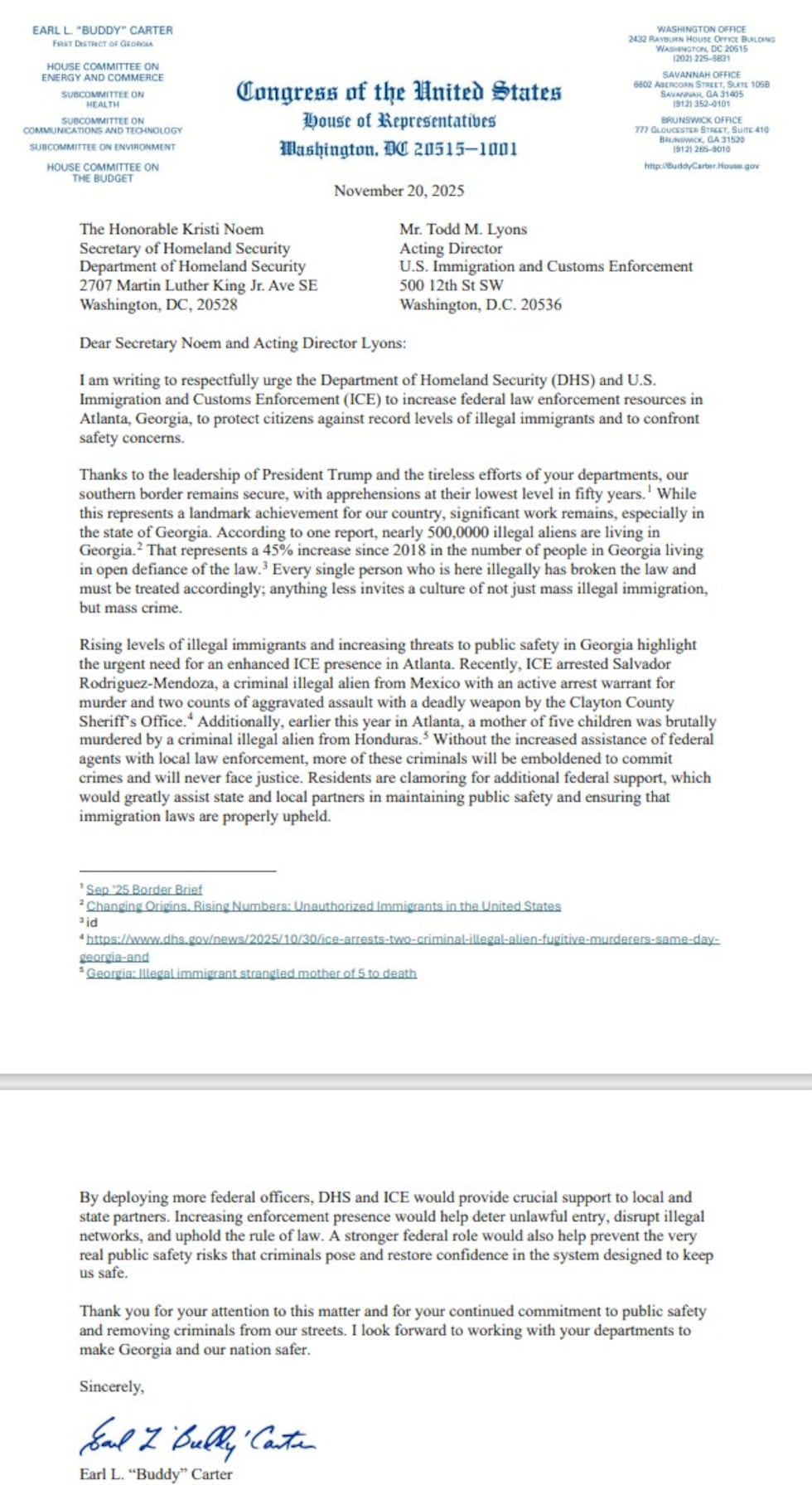 Carta de Buddy Carter