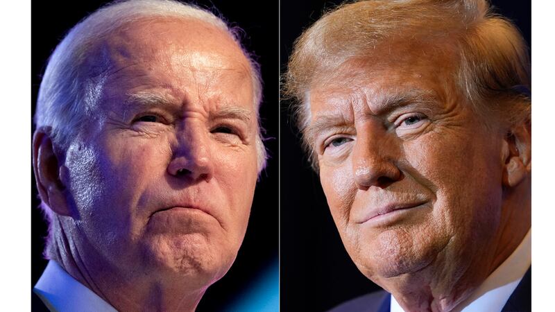 El presidente Joe Biden (i) en una foto tomada el 5 de enero de 2024, y el expresidente Donald...