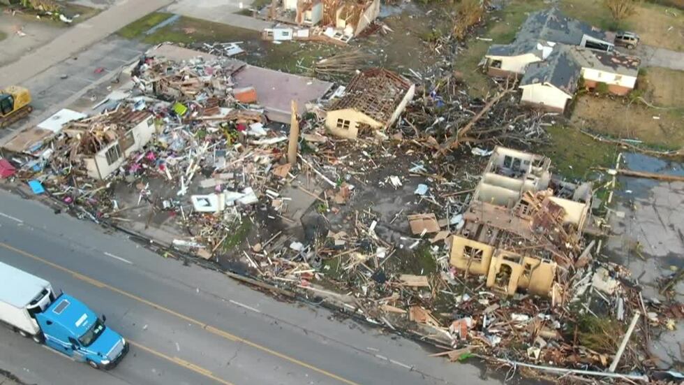Daños ocasionados por un tornado en Wynne, Arkansas