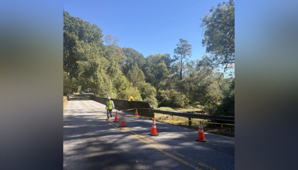 Damage to Moores Mill Road bridge over Peachtree Creek
