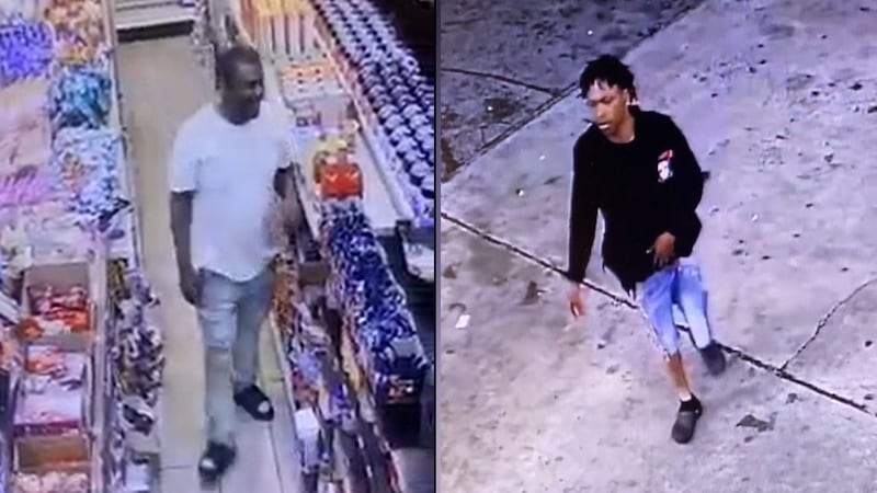 Atlanta police said they're searching for the robbery suspects shown in these photos.