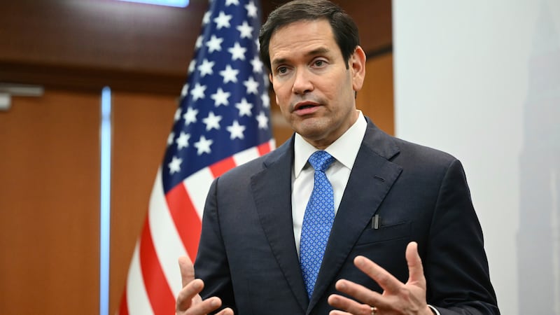 U.S. Secretary of State Marco Rubio gives a media briefing during the ASEAN Foreign Ministers'...