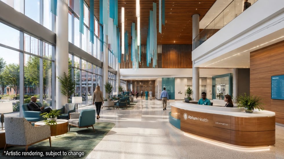 Una representación del nuevo hospital universitario de Morehouse School of Medicine y Atrium...