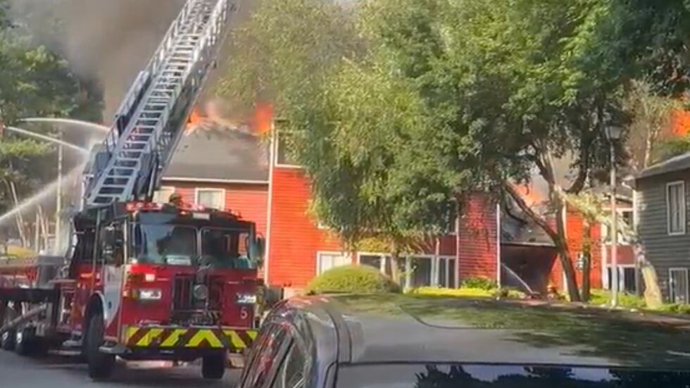 Firefighters are battling a massive blaze at apartments at 3400 Club Lakes Parkway in...