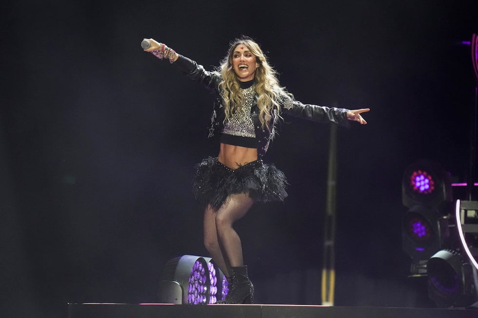 Anahí de la banda mexicana pop RBD durante su concierto en el Foro Sol de la Ciudad de México...