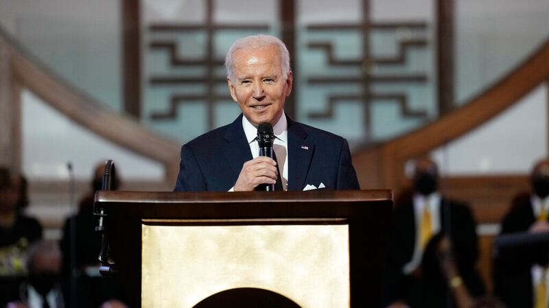 El presidente Joe Biden habla en la Iglesia Bautista Ebenezer, en Atlanta, el domingo 15 de...