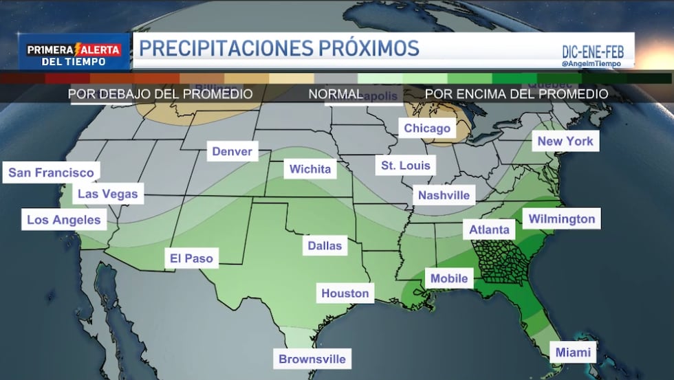 Este el pronóstico de precipitaciones para los meses de diciembre, enero y febrero.
