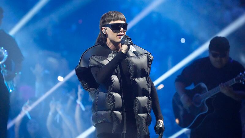 Peso Pluma performs during the MTV Video Music Awards on Tuesday, Sept. 12, 2023, at the...