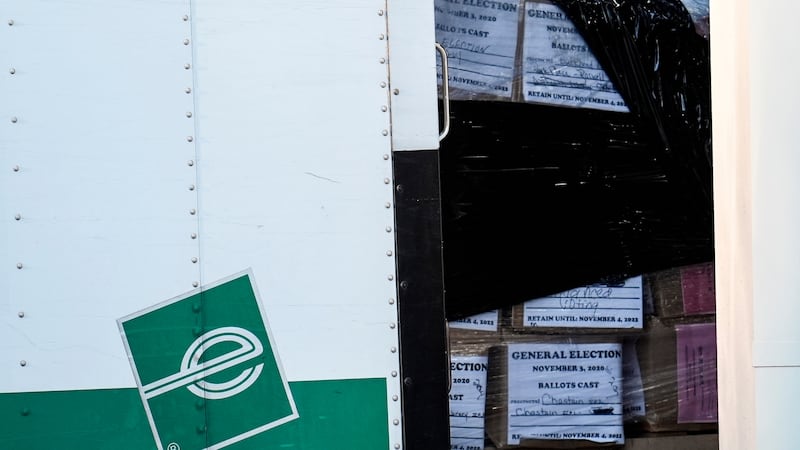Georgia General Election 2020 ballots are loaded by the FBI onto trucks at the Fulton County...
