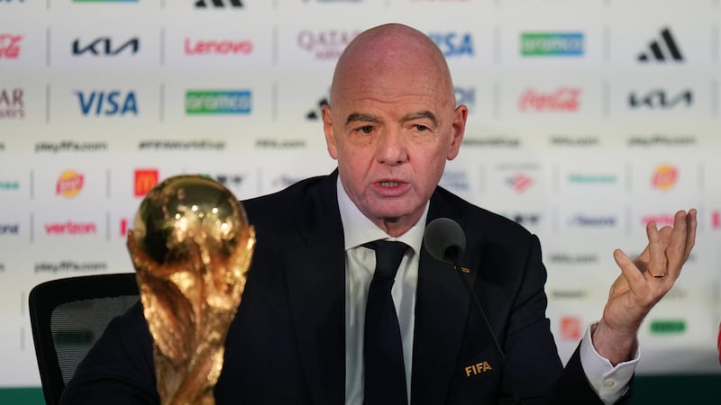 ARCHIVO - El presidente de la FIFA Gianni Infantino durante una rueda de prensa en la Ciudad...