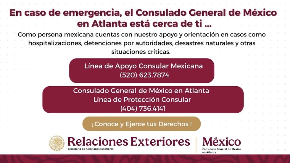 Información del Consulado General de México en Atlanta.