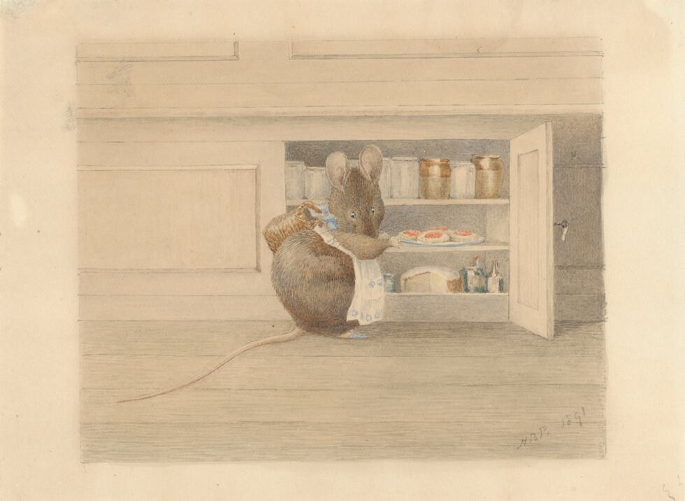 Drawing
Drawing of Appley Dapply going to the cupboard, watercolour, by Beatrix Potter, Great...
