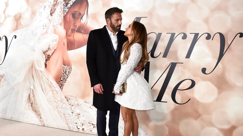Jennifer Lopez y Ben Affleck asisten a una función especial de "Marry Me", el 8 de febrero de...