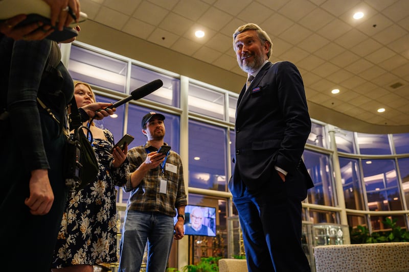 Rep. Thomas Massie, R-KY, speaks to reporters after a Kentucky Educational Television (KET)...