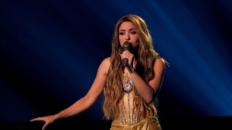 Shakira performs during the 24th annual Latin Grammy Awards in Seville, Spain, Thursday, Nov....