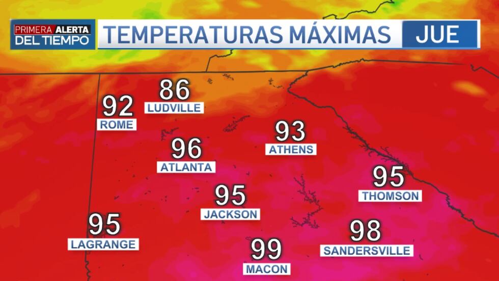 Temperaturas máximas para este jueves.