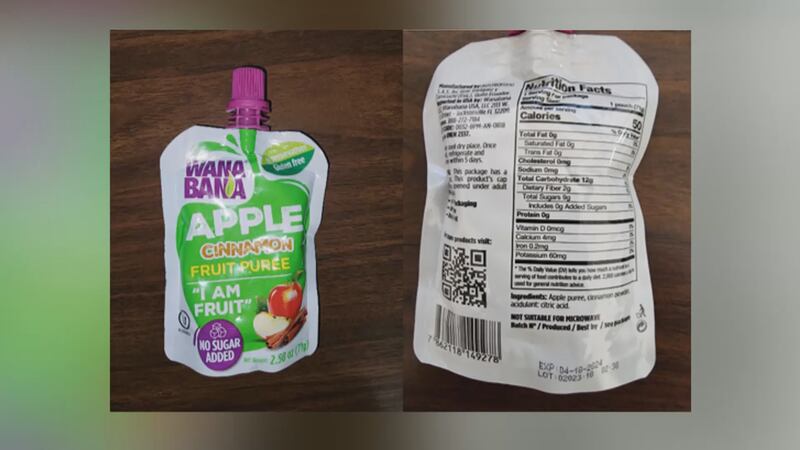 WanaBana apple cinnamon fruit puree pouches voluntarily recalled due to elevated lead levels...