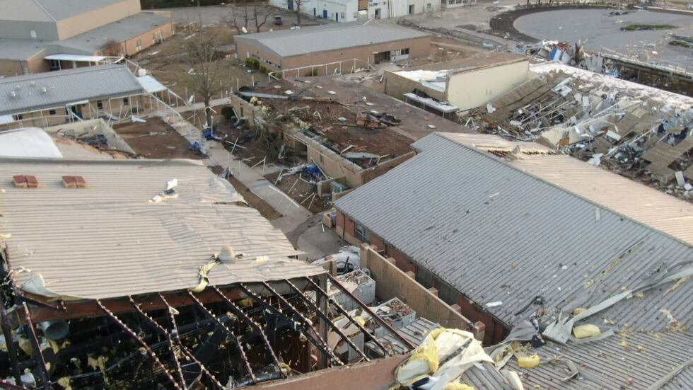 Daño causado por un tornado en Wynne, Arkansas