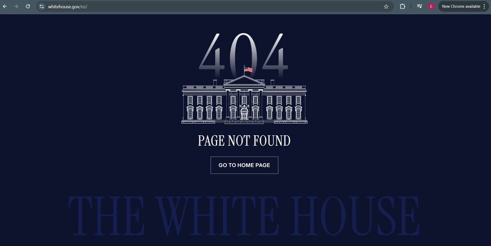 El mensaje que muestra el sitio web https://www.whitehouse.gov/es/ a las 7:50 am, hora del...