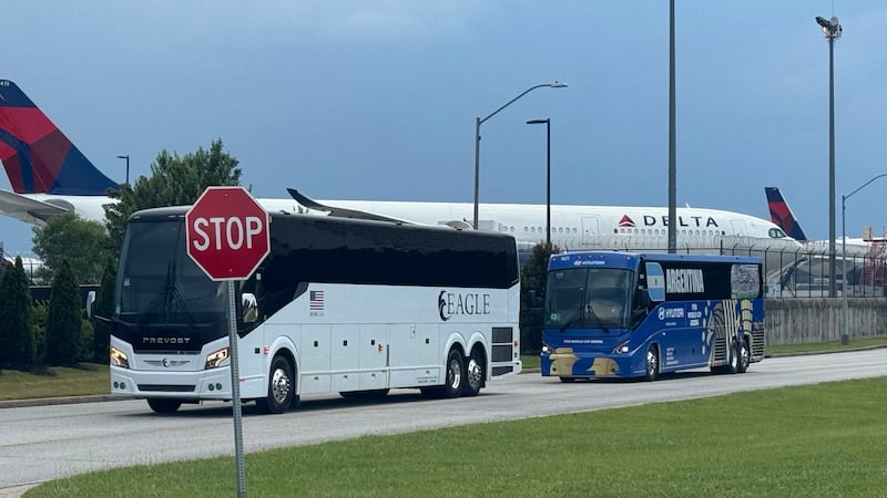 An Argentina bus at Hartsfield-Jackson Atlanta International Airport.