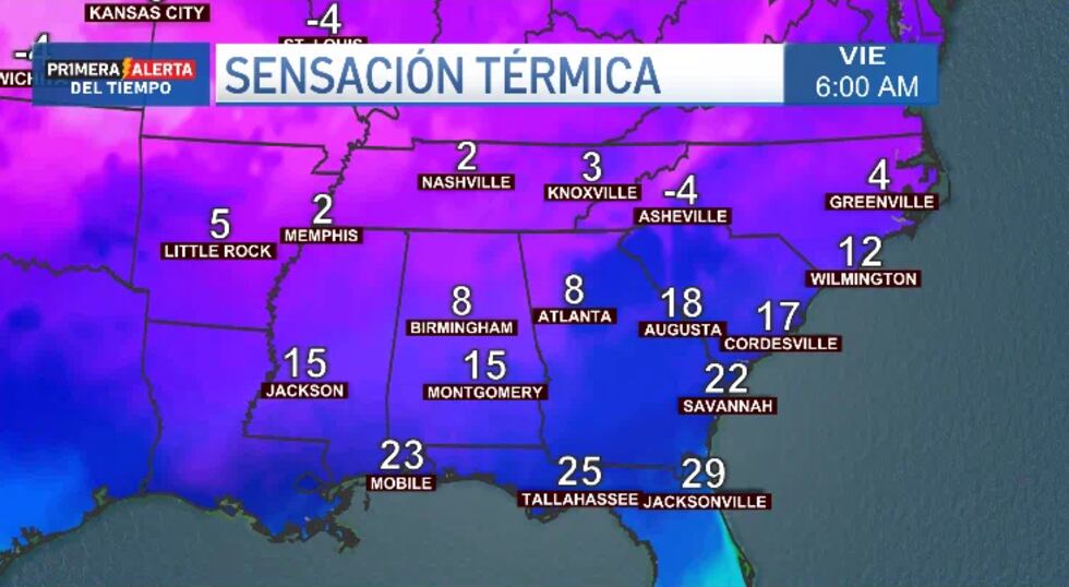 Sensación térmica en la región el viernes a las 6 am.