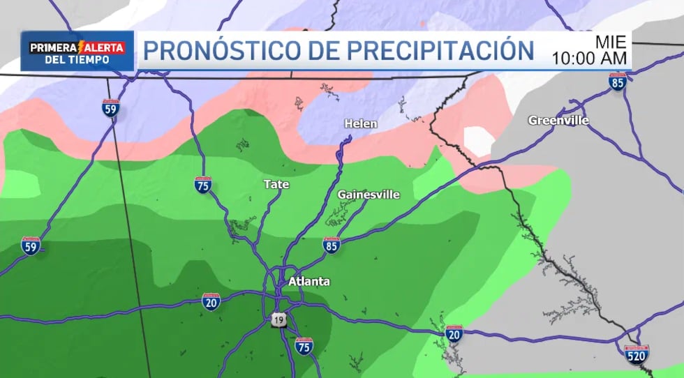 Algunos sectores del norte de Georgia, como Helen, podrían ver nieve y mezcla invernal el...